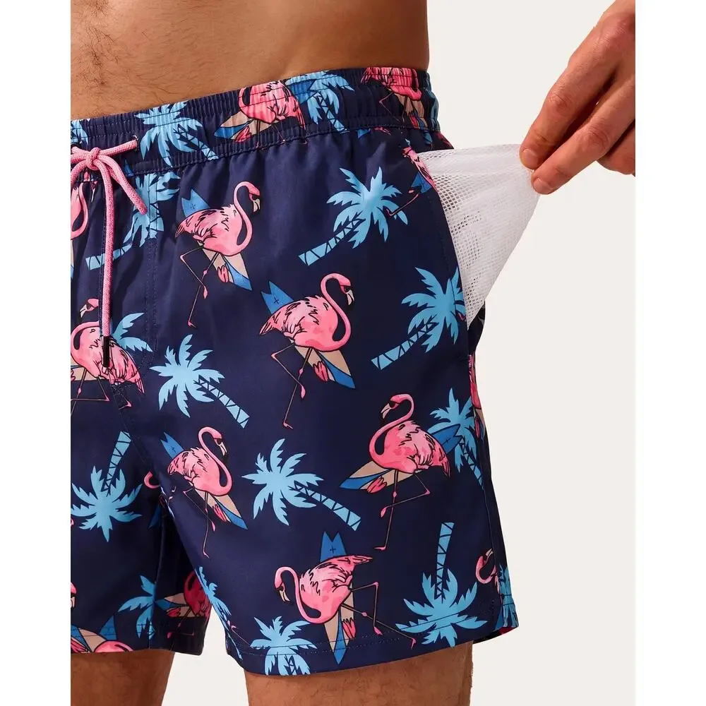 NWT Maamgic BioBloom Flamingo Swim Trunks 2-in-1 Navy Pink Men XL